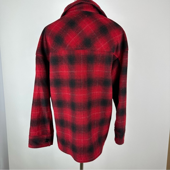 ZARA Red Black Plaid Oversized Flannel Jacket Size Small - Picture 6 of 8